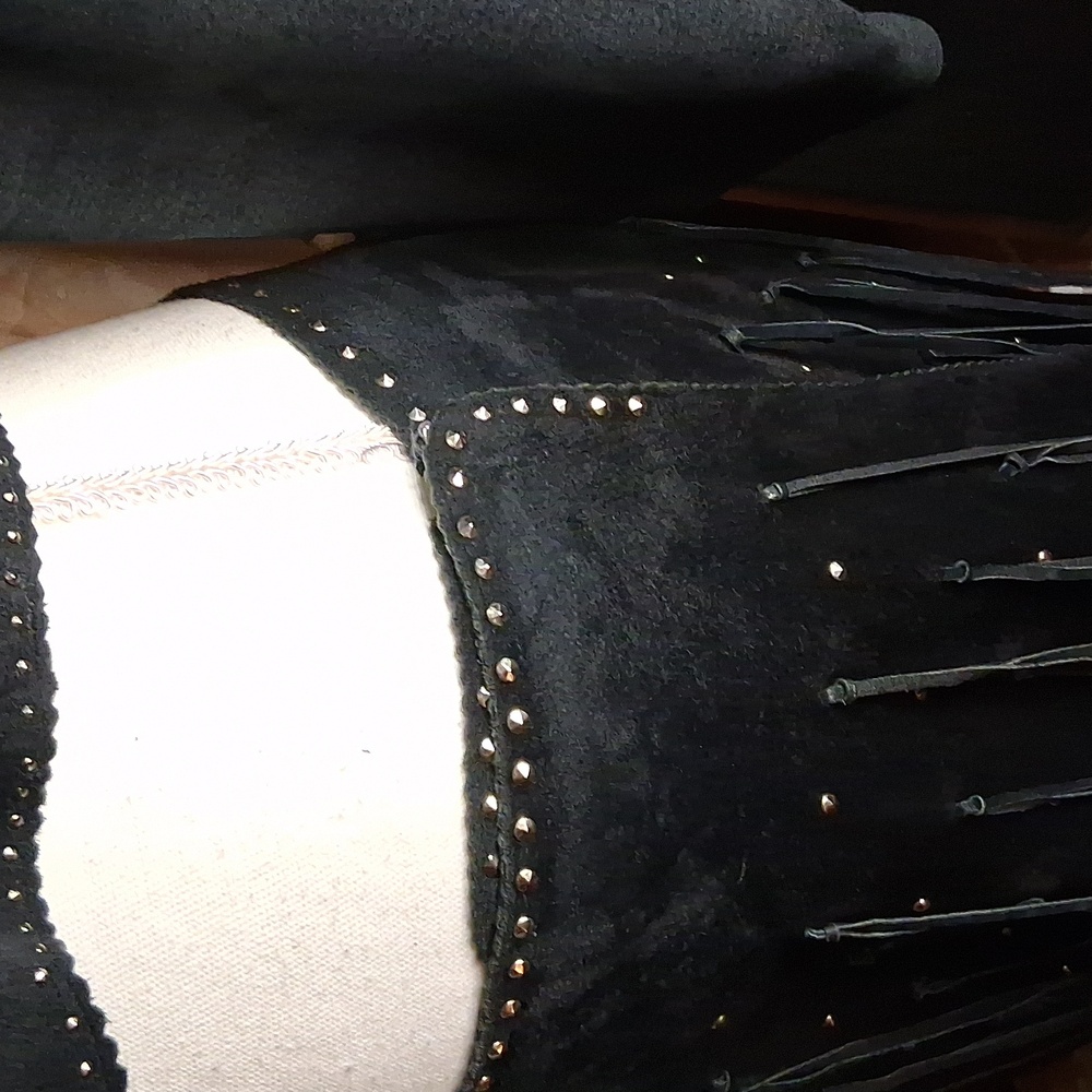 🖤🤠Augustina Vintage Western Blk Leather Jacket W/Wrap Around Fringe Skirt M-L - Picture 8 of 10